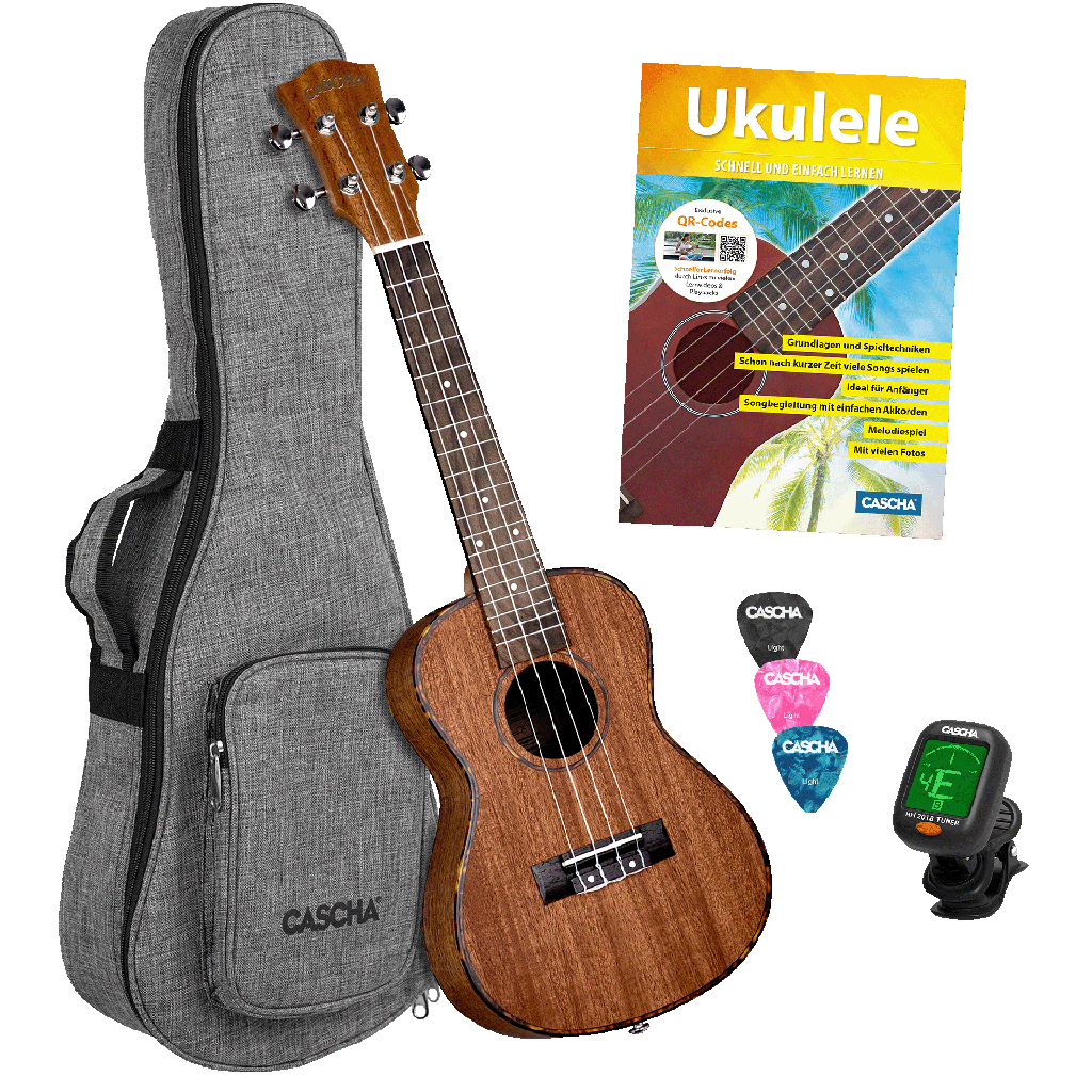 Cascha Ukulele Concert Mahogany Set + Deluxe Bag